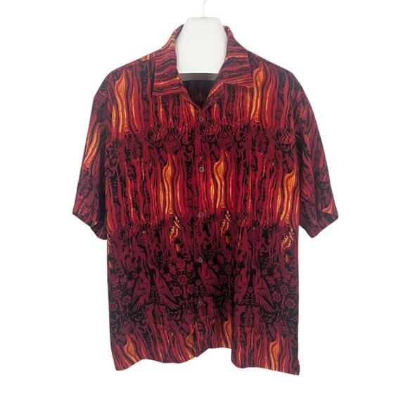 Vintage No Boundaries Button Up Shirt Men Size 2XL Flames Y2K Streetwear Skater - Picture 1 of 9